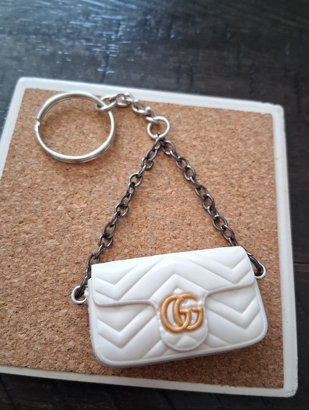 White Mini Fashion Bag Keychain